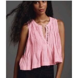 Anthropologie Pink Sleeveless Pintuck Eyelet Blouse